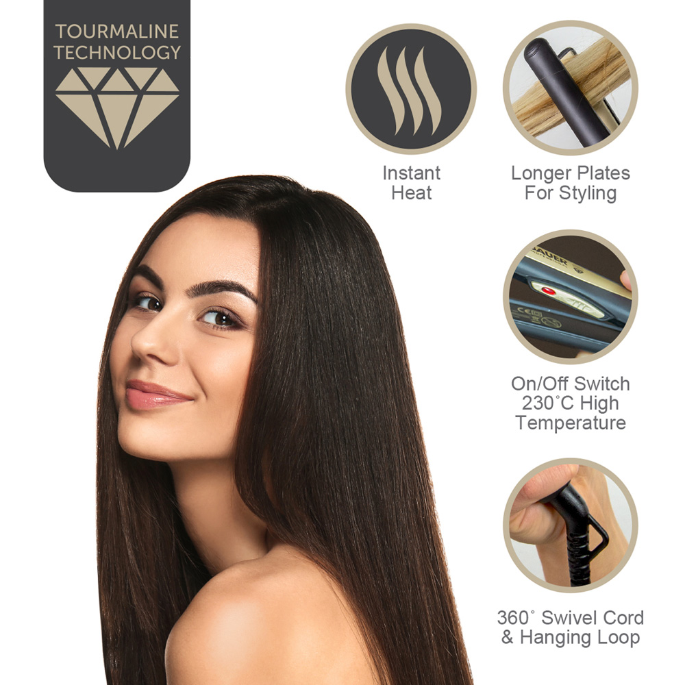 Bauer Professional Tourmaline Black Hair Straightener Image 7
