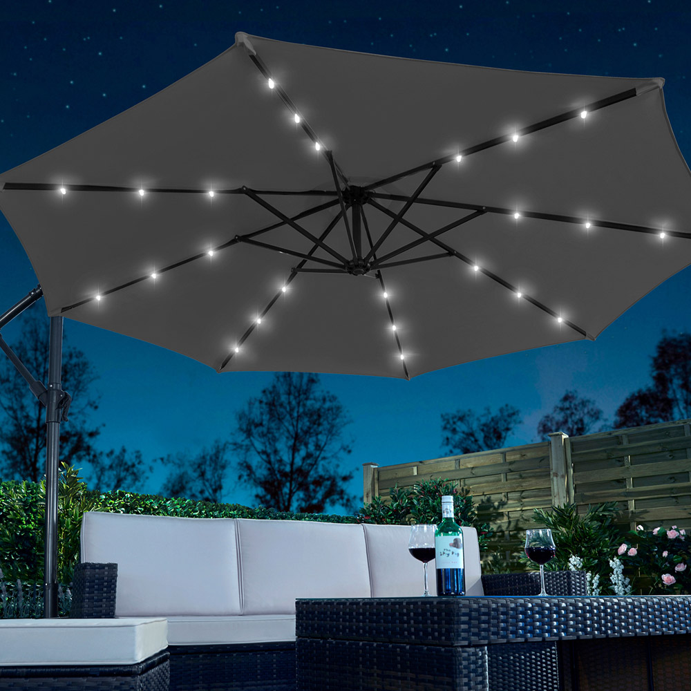 Garden Gear Charcoal Solar LED Cantilever Parasol with Cover 2.7m Image 5