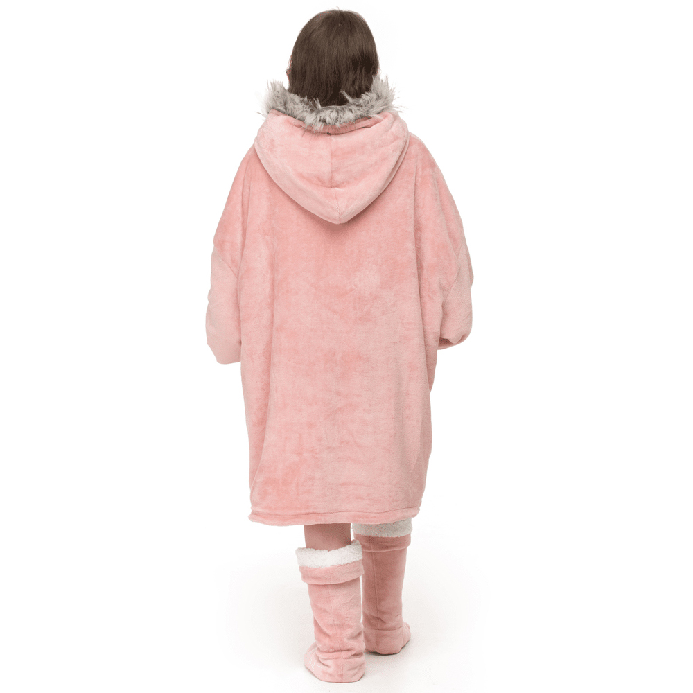 Velosso Fur Trim Hoodie Oversize Blush Pink Image 3