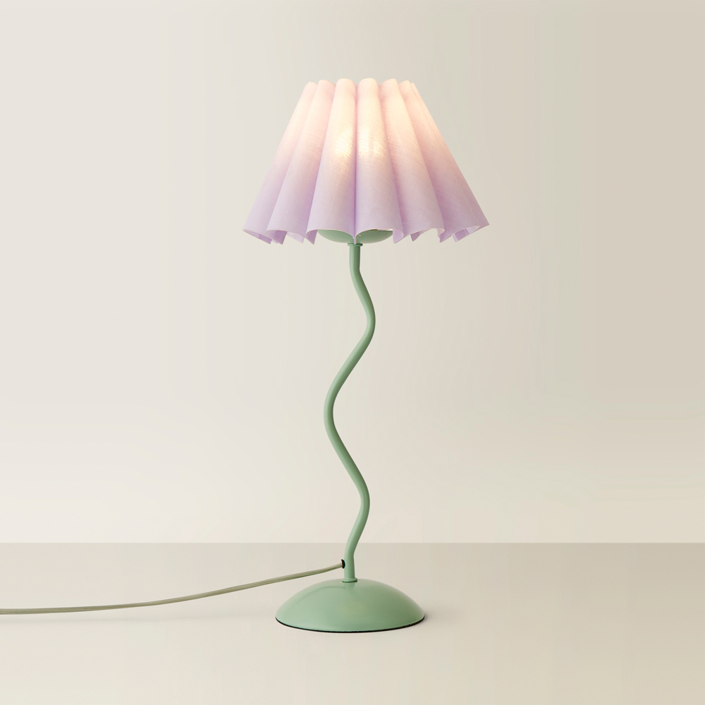 ValueLights Wiggle Lilac and Moss Green Pleated Scallop Shade Table Lamp and LED Bulb Image 5