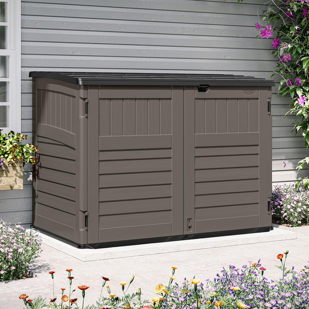 Suncast 4 x 3.2ft Stone Grey Stow Away Wheelie Bin Shed Image 2