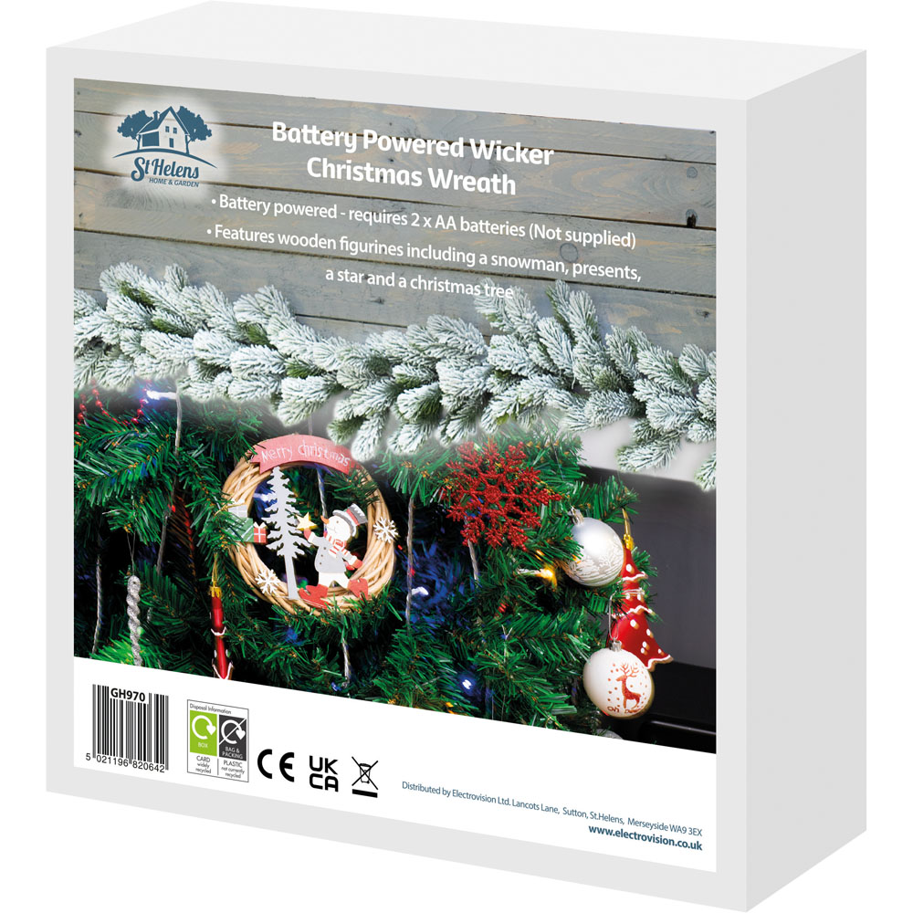 St Helens Multicolour Snowman Wicker Christmas Wreath 15cm Image 6