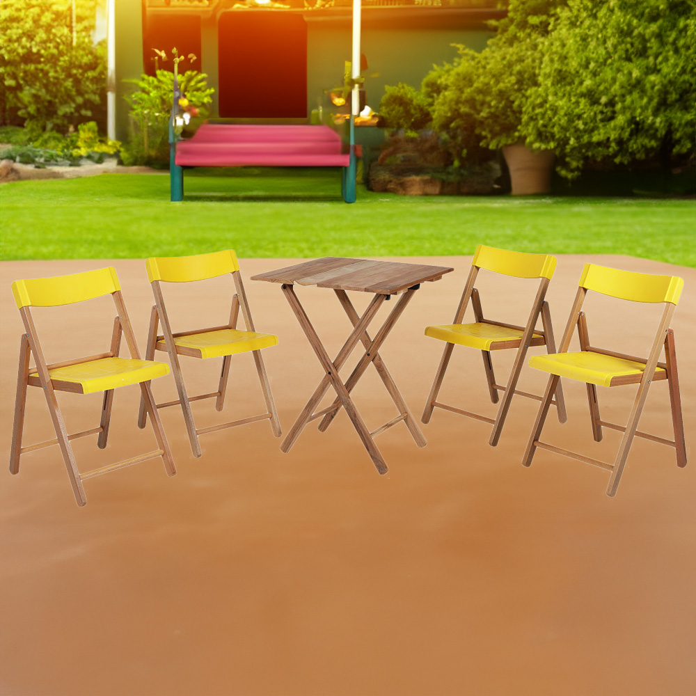 Tramontina Teak Wood 4 Seater Folding Bistro Set Yellow Image 1