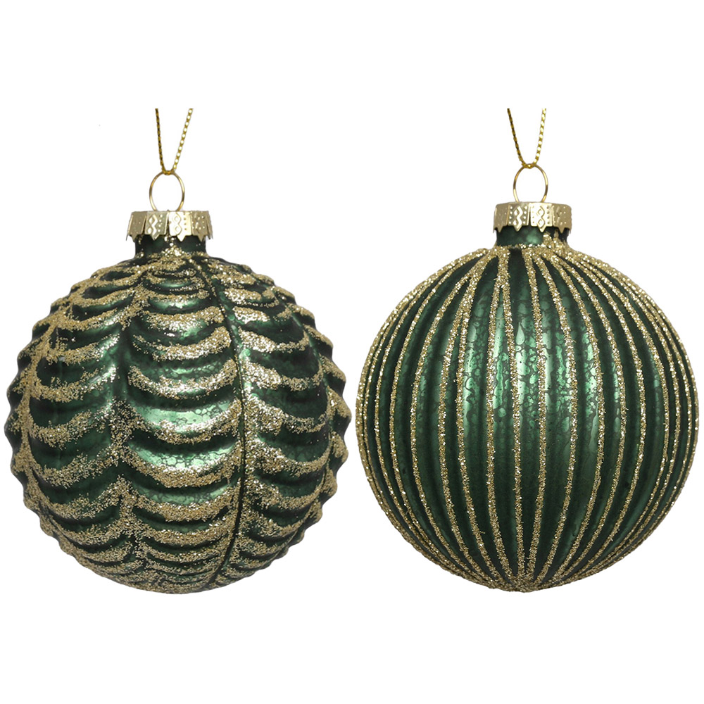 Mottled Green Glitter Ridged Bauble - Green Image 1