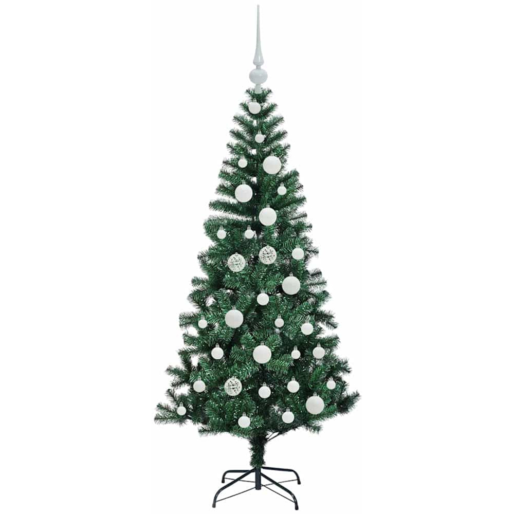 vidaXL Pre-Lit White Baubles Green Artificial Christmas Tree 4ft Image 4