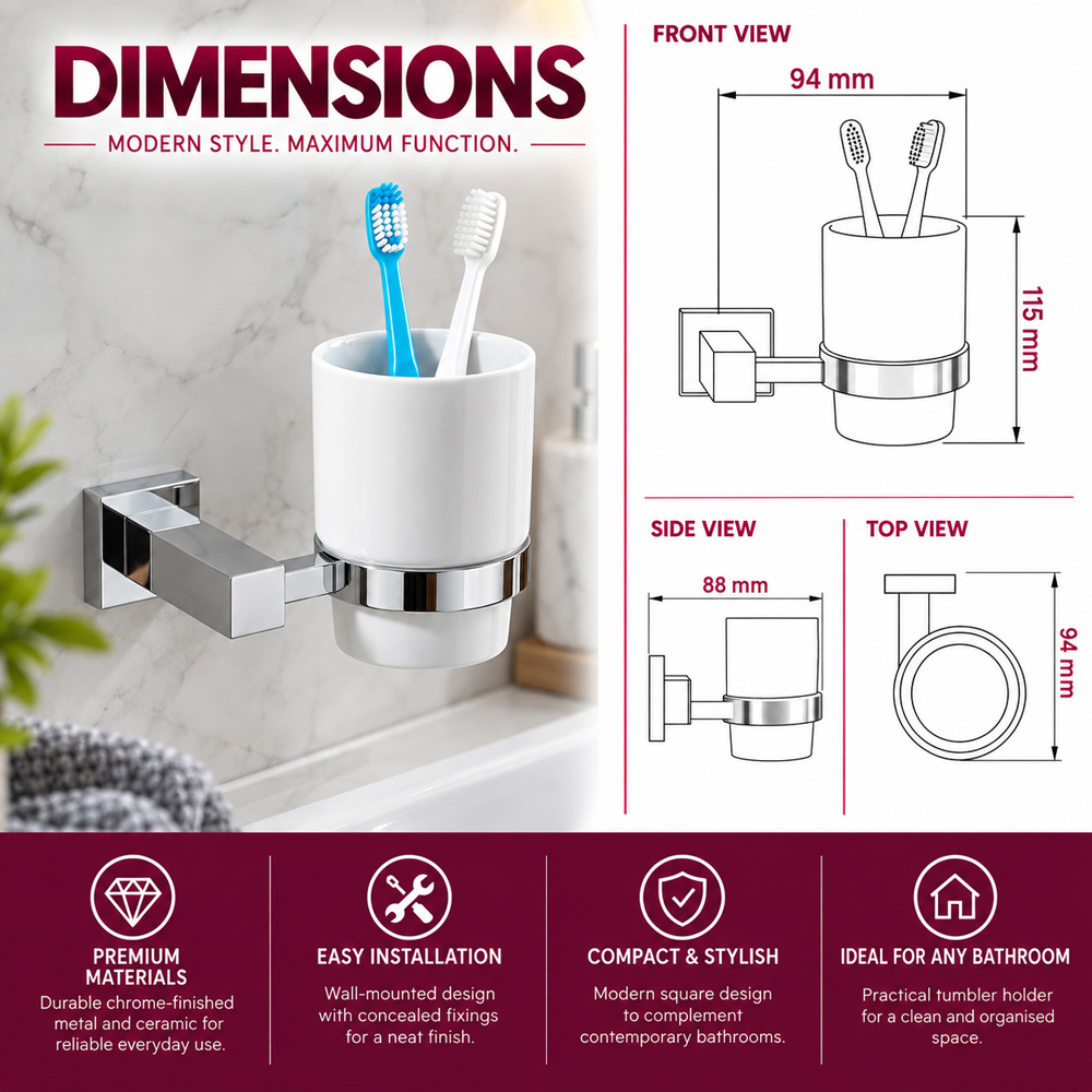 Go Bathrooms Froma Chrome Ceramic Wall Mounted Tumbler with Holder Image 5