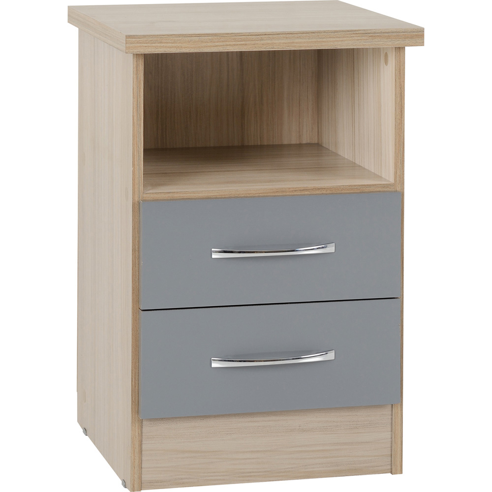 Seconique Nevada 2 Drawer Grey Gloss and Light Oak Effect Veneer Bedside Table Image 2