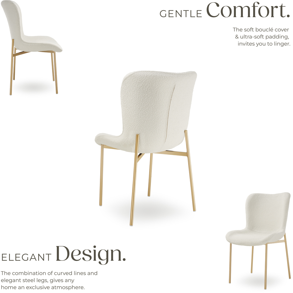 tectake Tessa Set of 6 White and Gold Boucle Padded Dining Chair Image 5