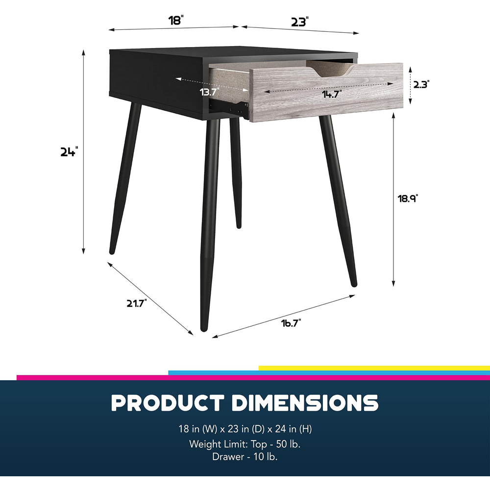 Dorel Copley Single Drawer Black Oak End Table Image 9