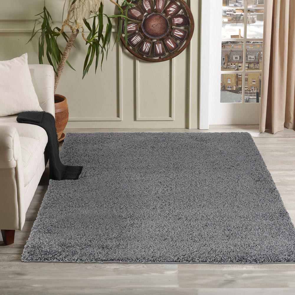 Desire Rugs Oxford Dark Grey Plain Shaggy Runner Rug 60 x 220cm Image 2