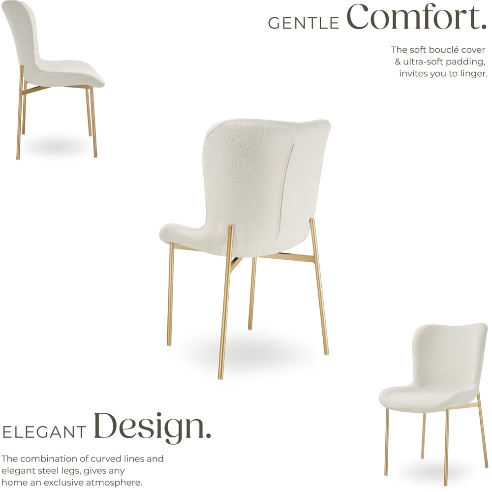 tectake Tessa Set of 2 White and Gold Boucle Padded Dining Chair Image 5