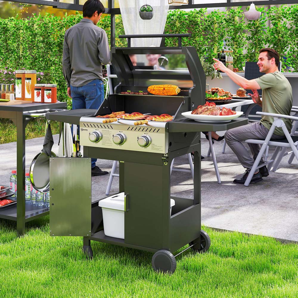Outsunny 3 Burner Propane Gas BBQ Grill with See Through Lid Image 2