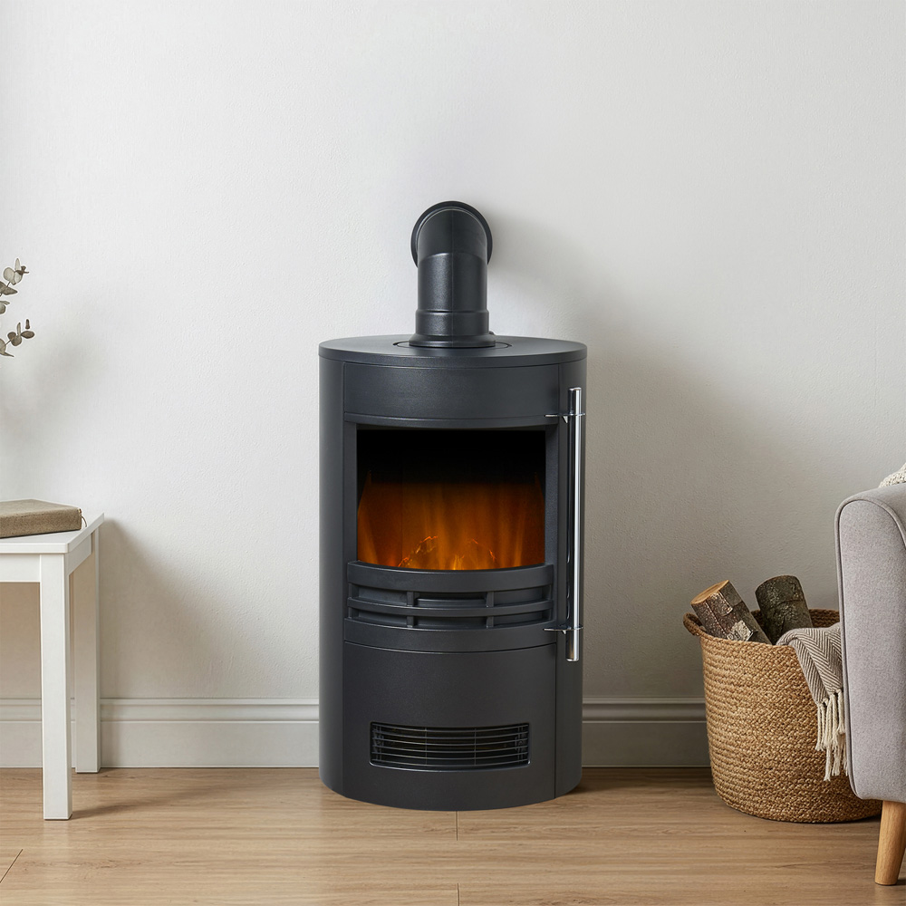 Sureflame Dunston Black Round Electric Stove with Angled Stove Image 8