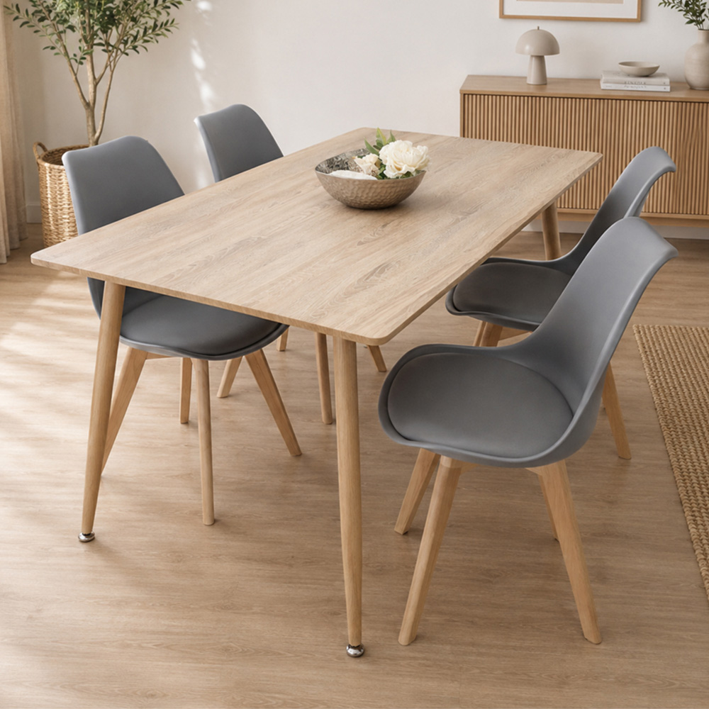 Kosy Koala 4 Seater Wood Effect Faux Leather Dining Set Grey Image 1