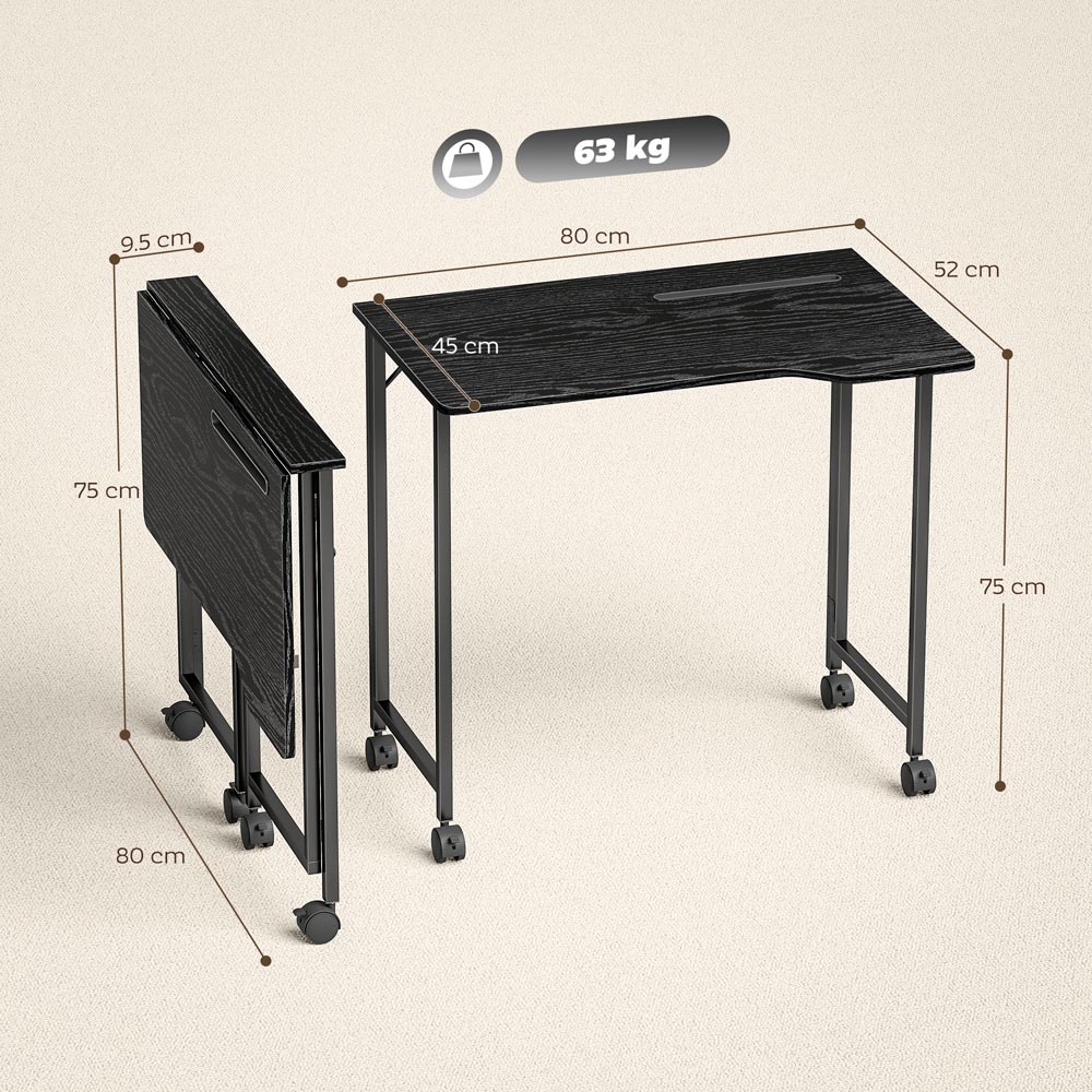 Portland Foldable Small Writing Desk with Wheels Black Image 9