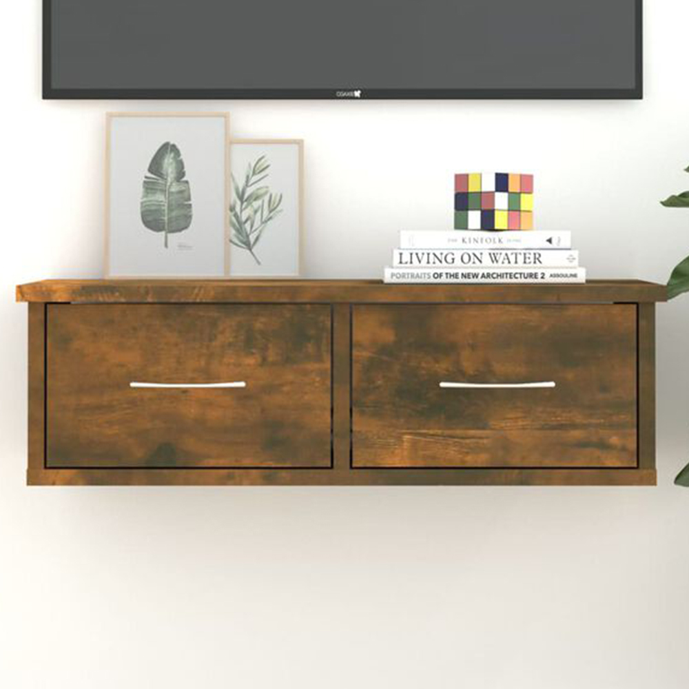 vidaXL 2 Drawer Smoked Oak Wall Cabinet Image 1