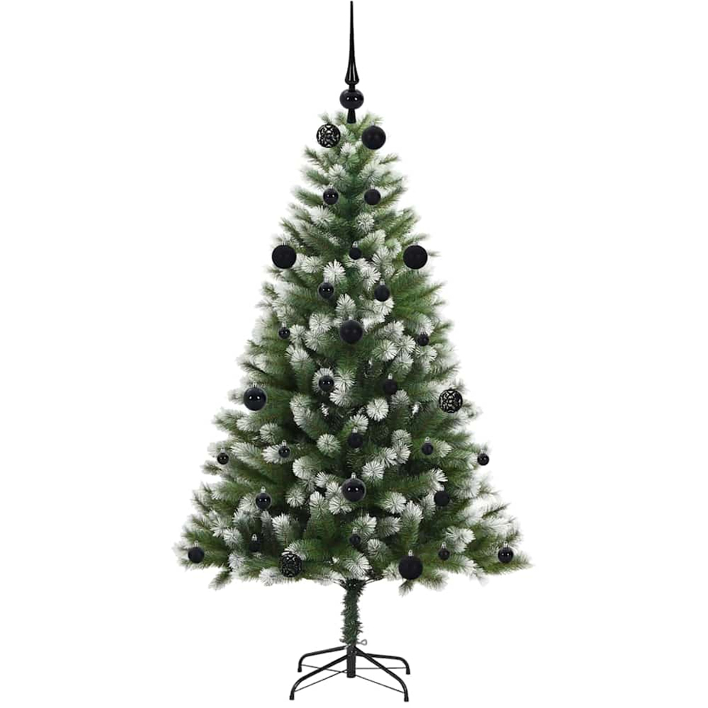 vidaXL Pre-Lit Black Baubles Green Artificial Snow Tipped Hinged Christmas Tree 5ft Image 4