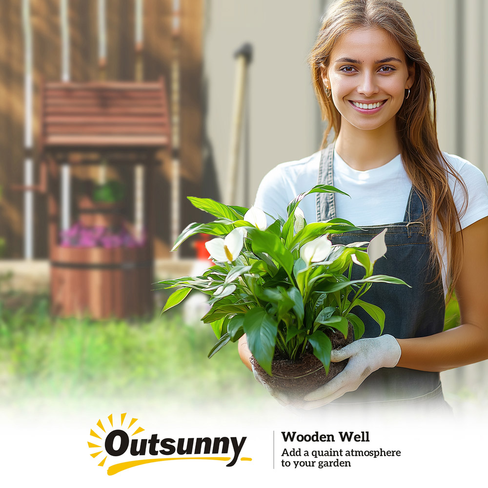 Outsunny Wooden Wishing Well Planter with Drainage Hole 100 x 42cm Image 3