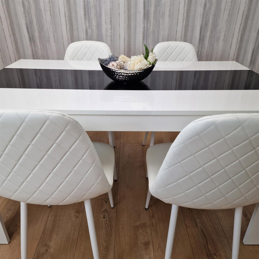 Kosy Koala 4 Seater Faux Leather Gem Pattern Dining Set White and Black Image 6