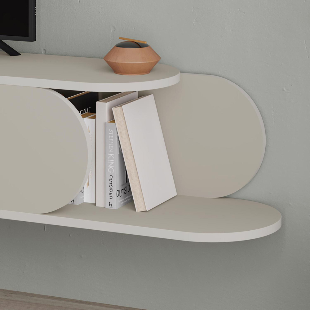 FWStyle Tone Single Door 2 Shelf Sandstone Wall Mounted TV Unit Image 5