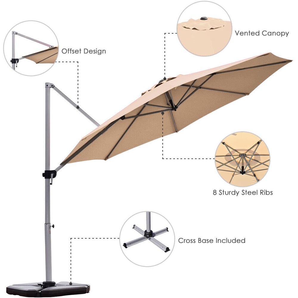 Costway Beige Crank and Tilt Cantilever Parasol 3.3m Image 6
