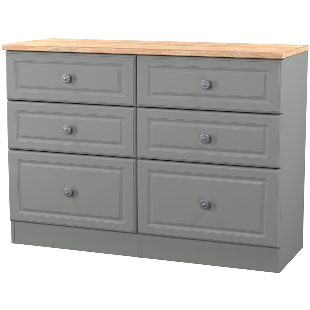Crowndale Norfolk 6 Drawer Dusk Grey and Bardolino Oak Wide Chest of Drawers Ready Assembled Image 4