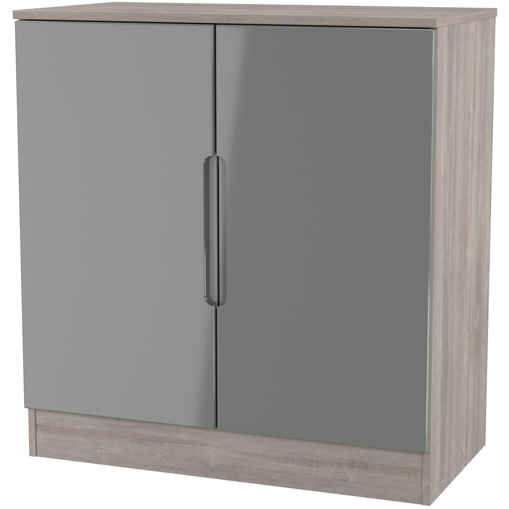 Crowndale Milan 2 Door Grey Gloss and Grey Oak Storage Cabinet Ready Assembled Image 2