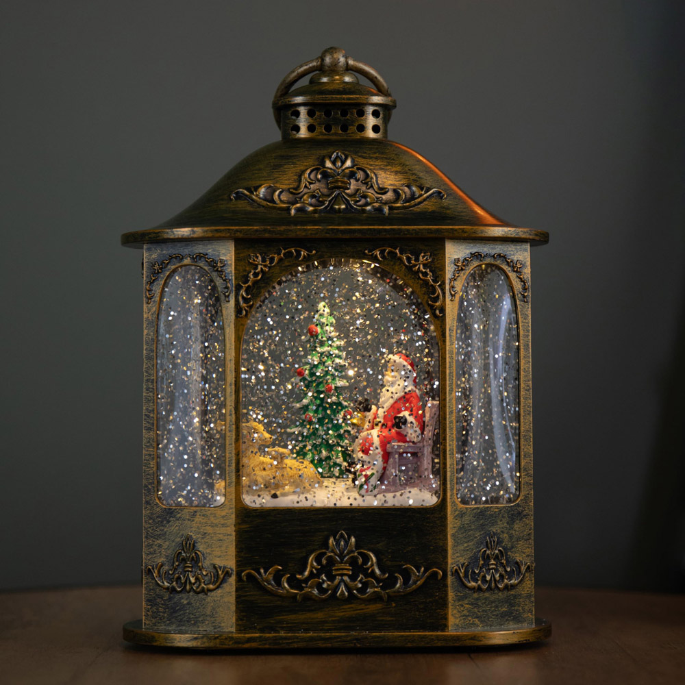 Samuel Alexander Warm White LED Battery Operated Santa and Christmas Tree Water Spinner Lantern 21cm Image 2