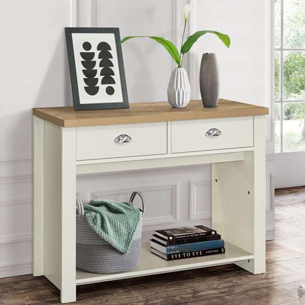 Highgate 2 Drawer Cream and Oak Console Table Image 3