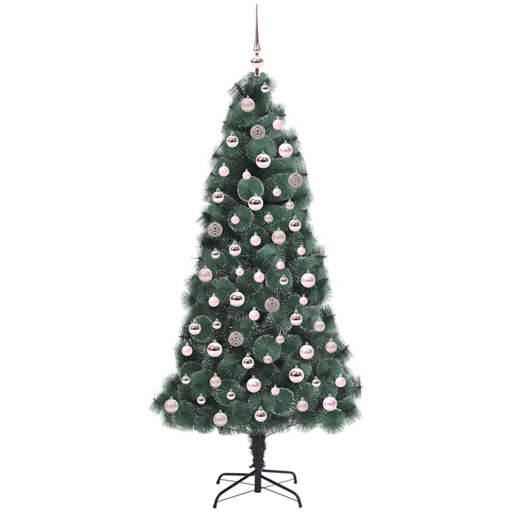 vidaXL Pre-Lit Pink Baubles Green Artificial Christmas Tree 6ft Image 4