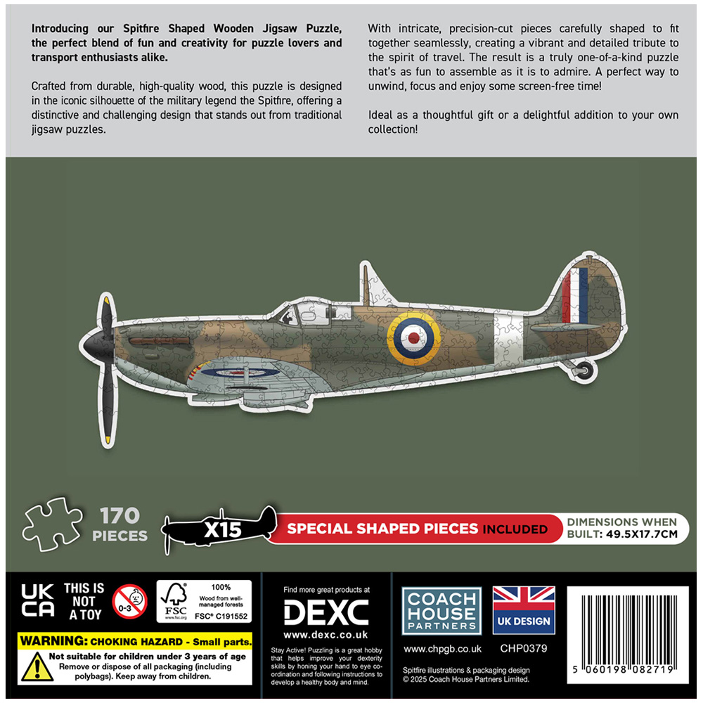 DEXC Spitfire Shaped Wooden Jigsaw Image 3