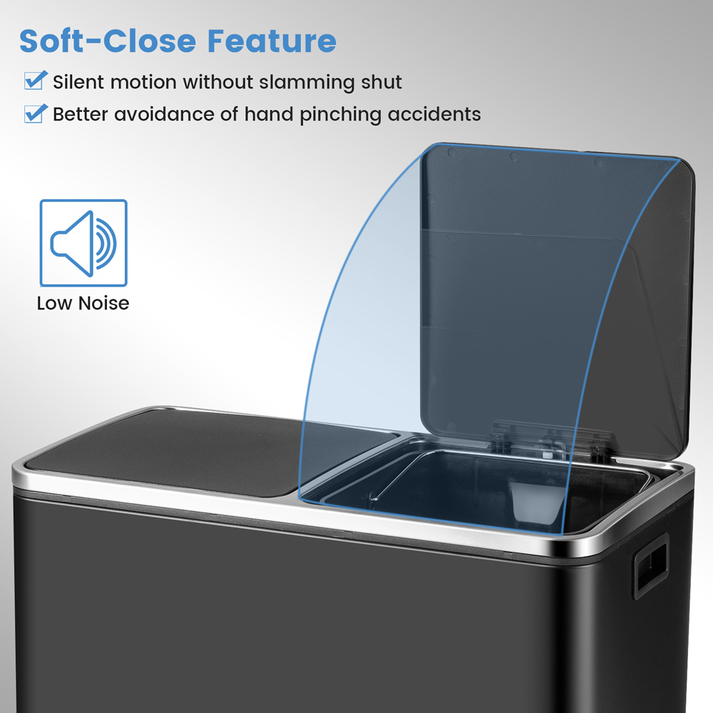 Costway Black Double Recycle Pedal Bin with Removable Compartments 60L Image 4