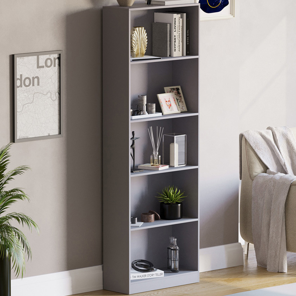 Vida Designs Cambridge 5 Shelf Grey XL Bookcase Image 1