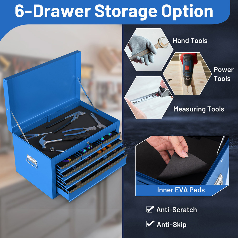 Costway 6 Drawer Blue Steel Tool Box Chest Case Image 4