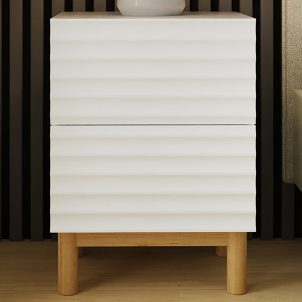 GFW Karla 2 Drawer White Ribbed Bedside Table Image 1