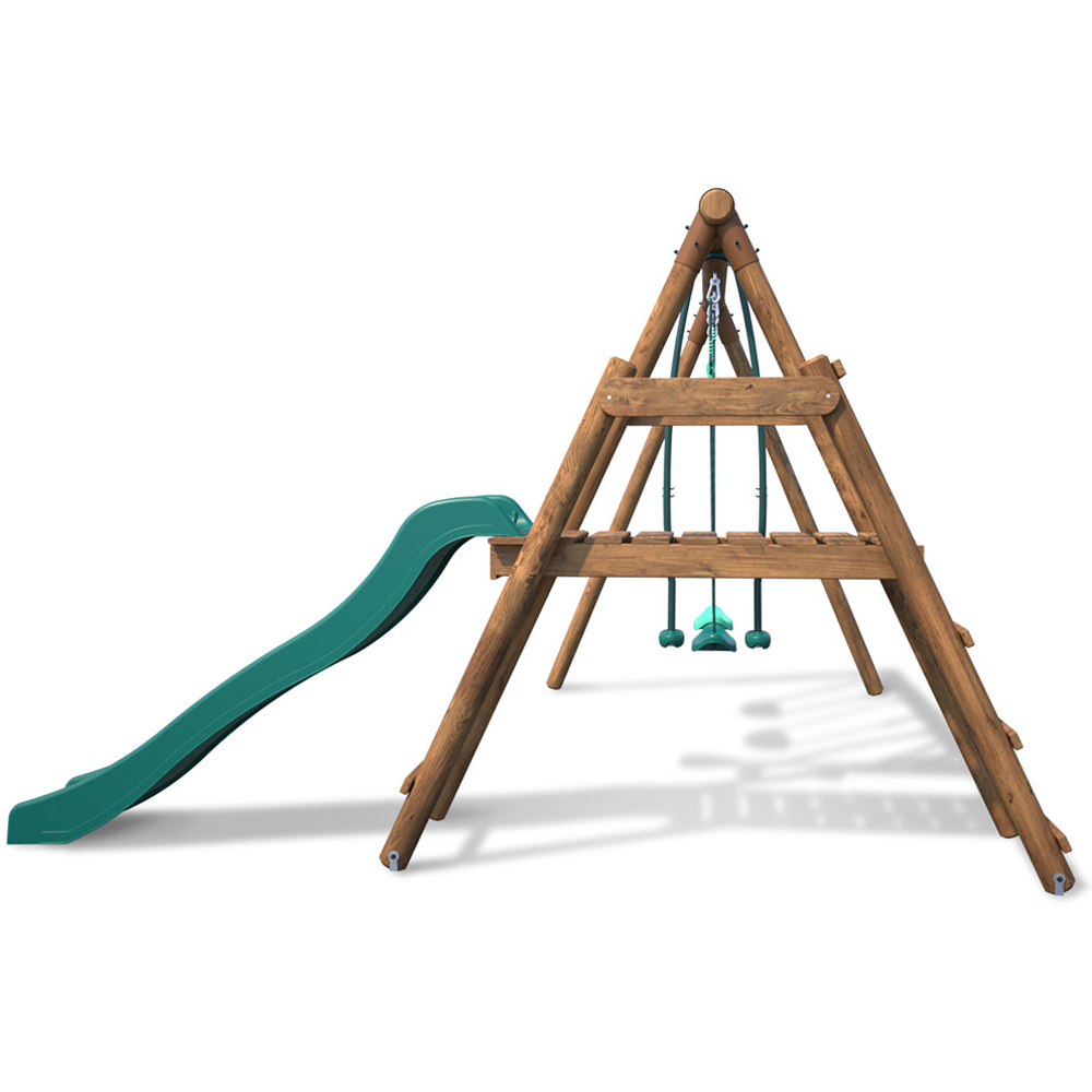 Soulet Figue Kids Wooden Triple Swing Set with Slide Image 6