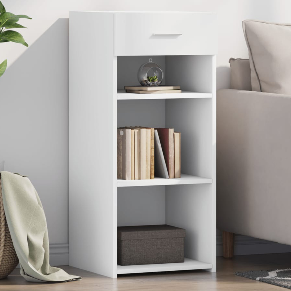 vidaXL Single Drawer 3 Shelf White Sideboard Image 1