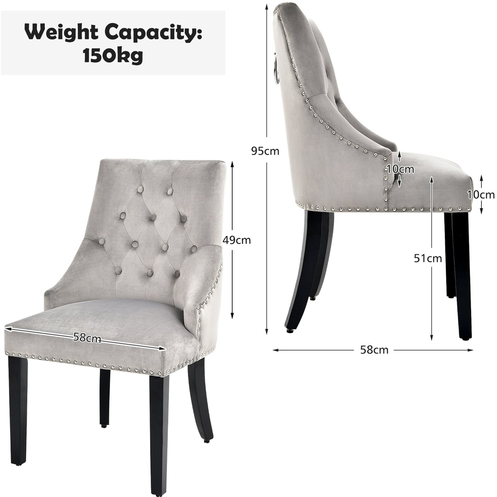 Costway Grey Button Tufted Velvet Studded Dining Chair Image 9