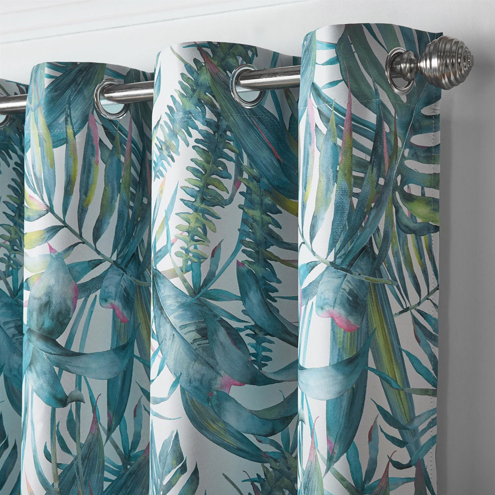 Alan Symonds Mal Green Satin Blackout Ring Top Eyelet Curtains 168 x 137cm Image 3