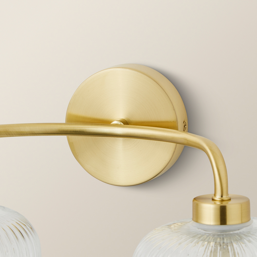 ValueLights Amaia Gold 2 Way Clear Ribbed Glass LED Wall Light Image 3