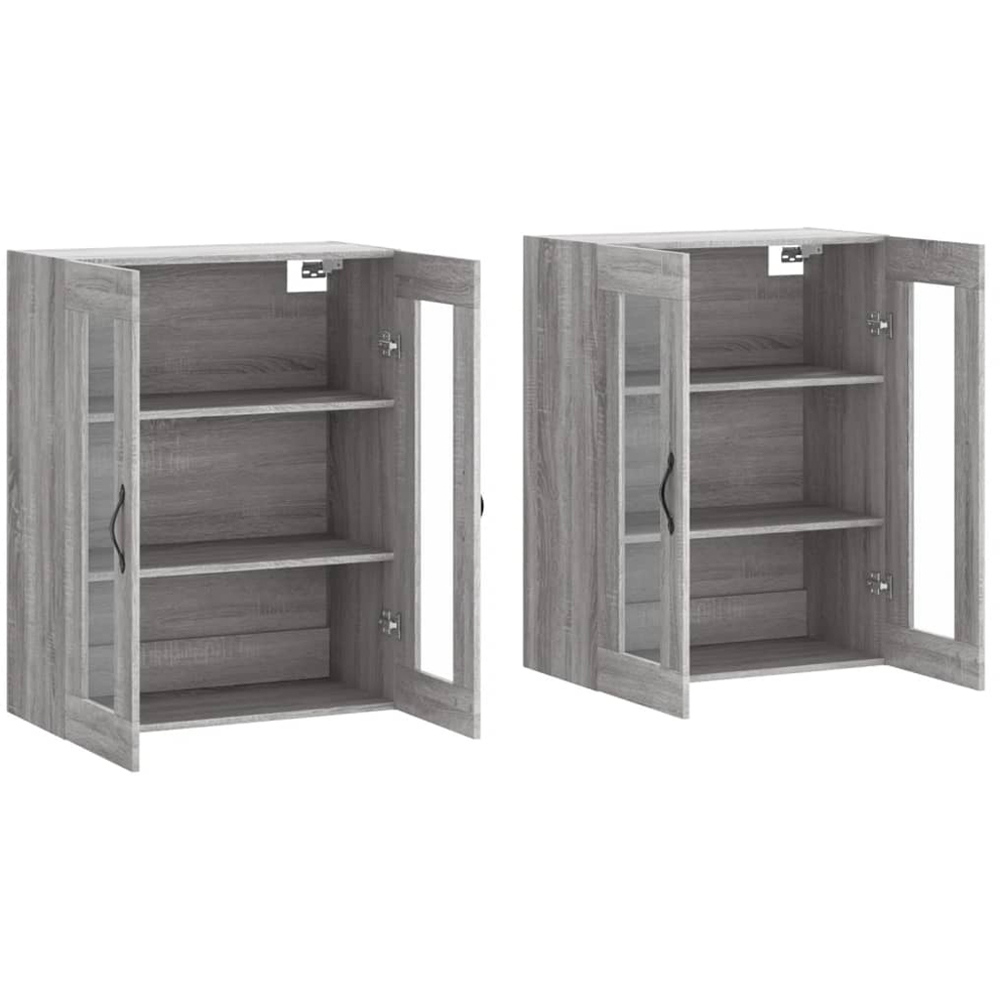vidaXL 2 Glass Door Grey Sonoma Wall Mounted Cabinet 2 Pack Image 4
