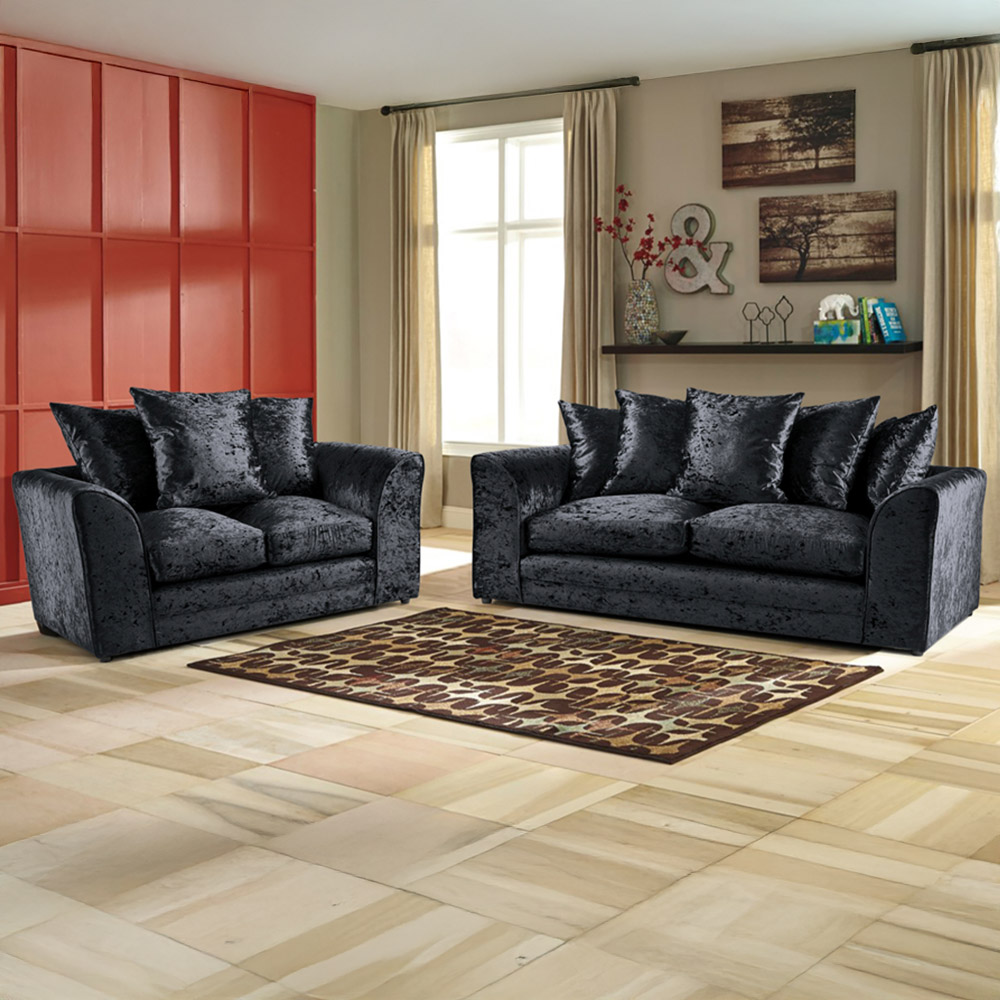 Portland Mirana Modern 5 Seater Black Crush Velvet Sofa Set Image 1