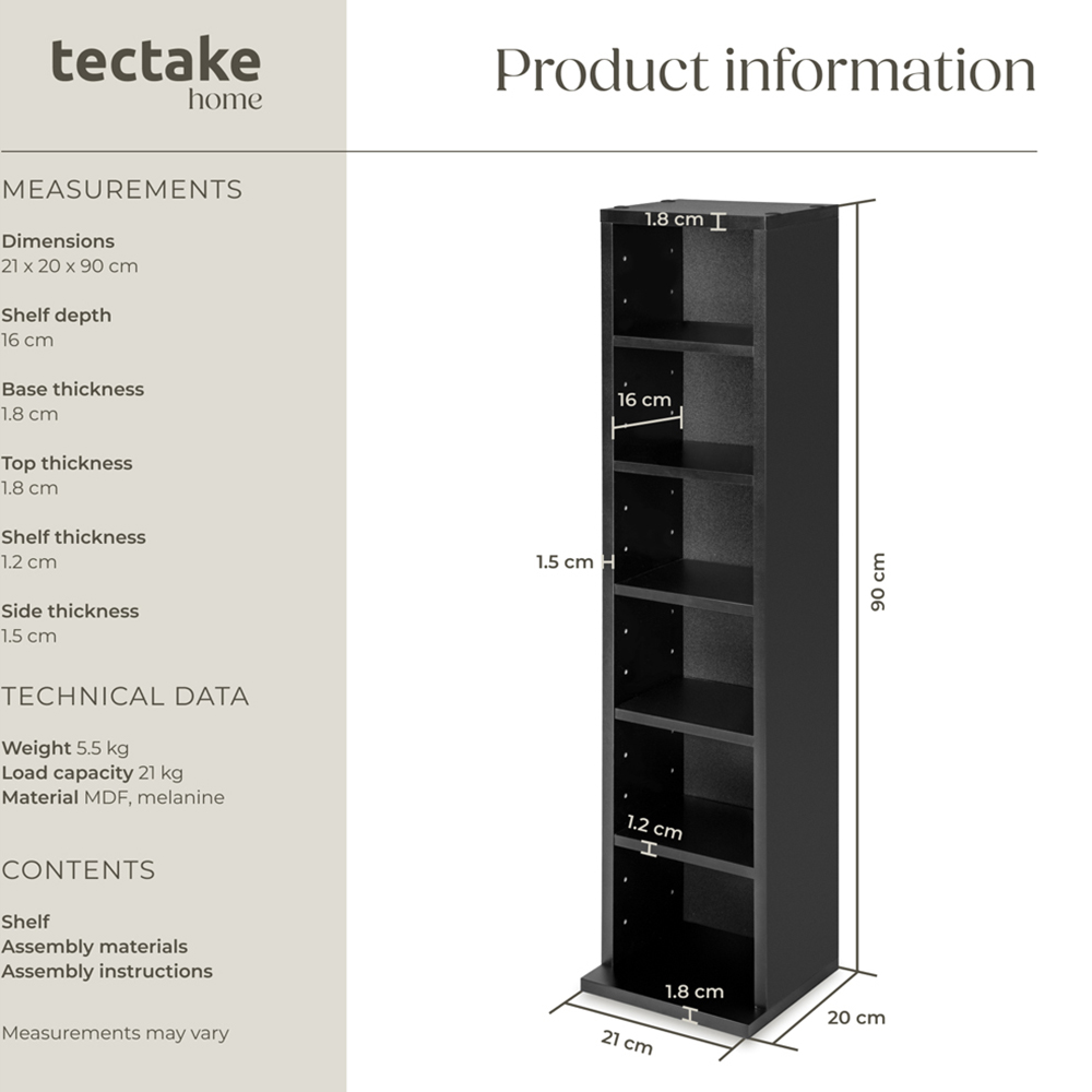 tectake Juliane 6 Shelf Black CD Shelf Image 8