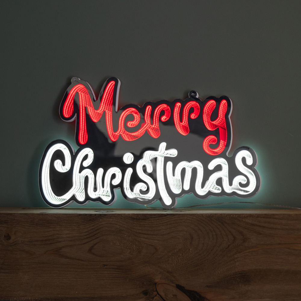Samuel Alexander Red and White LED Light-Up Hanging Merry Christmas Infinity Mirror Decoration 40cm Image 3