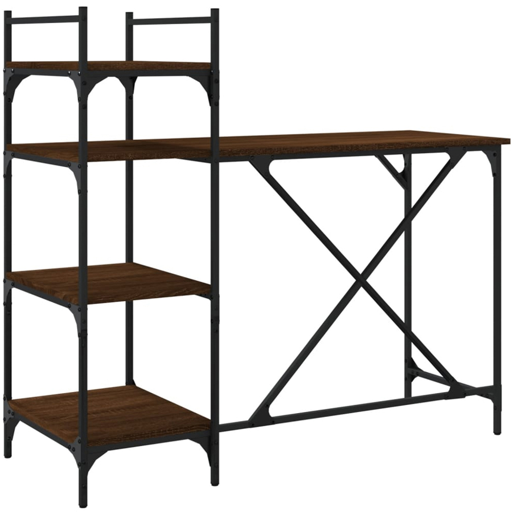 vidaXL 4 Shelf Computer Desk Brown Oak Image 2