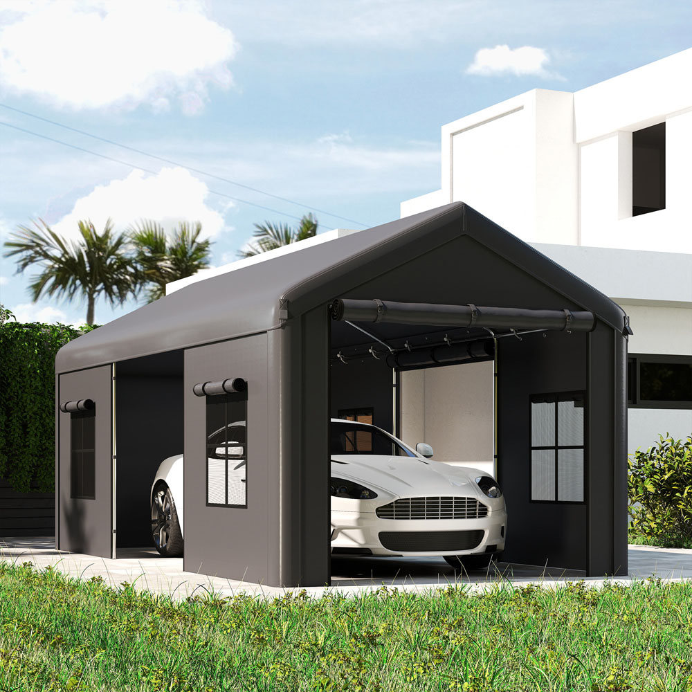 Outsunny Dark Grey Heavy Duty Portable Apex Carport with 3 Doors 3 x 6m Image 4