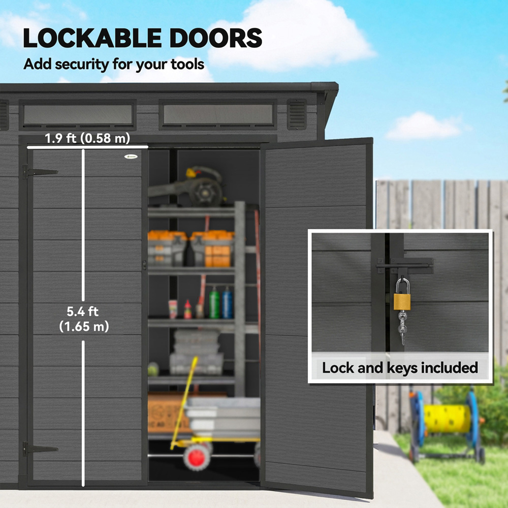 Outsunny 6 x 6ft Dark Grey Pent Garden Shed with Built-In Floor Image 8