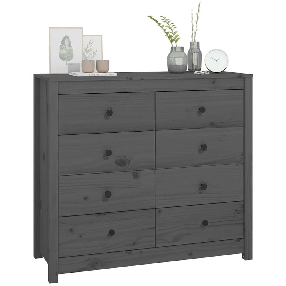 vidaXL 8 Drawer Grey Solid Pine Wood Sideboard Image 6