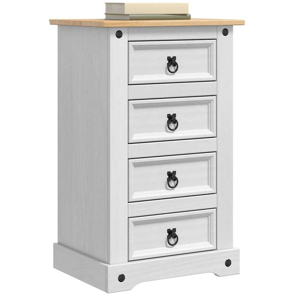 vidaXL Corona 4 Drawer White Solid Pine Wood Wide Bedside Table Image 3