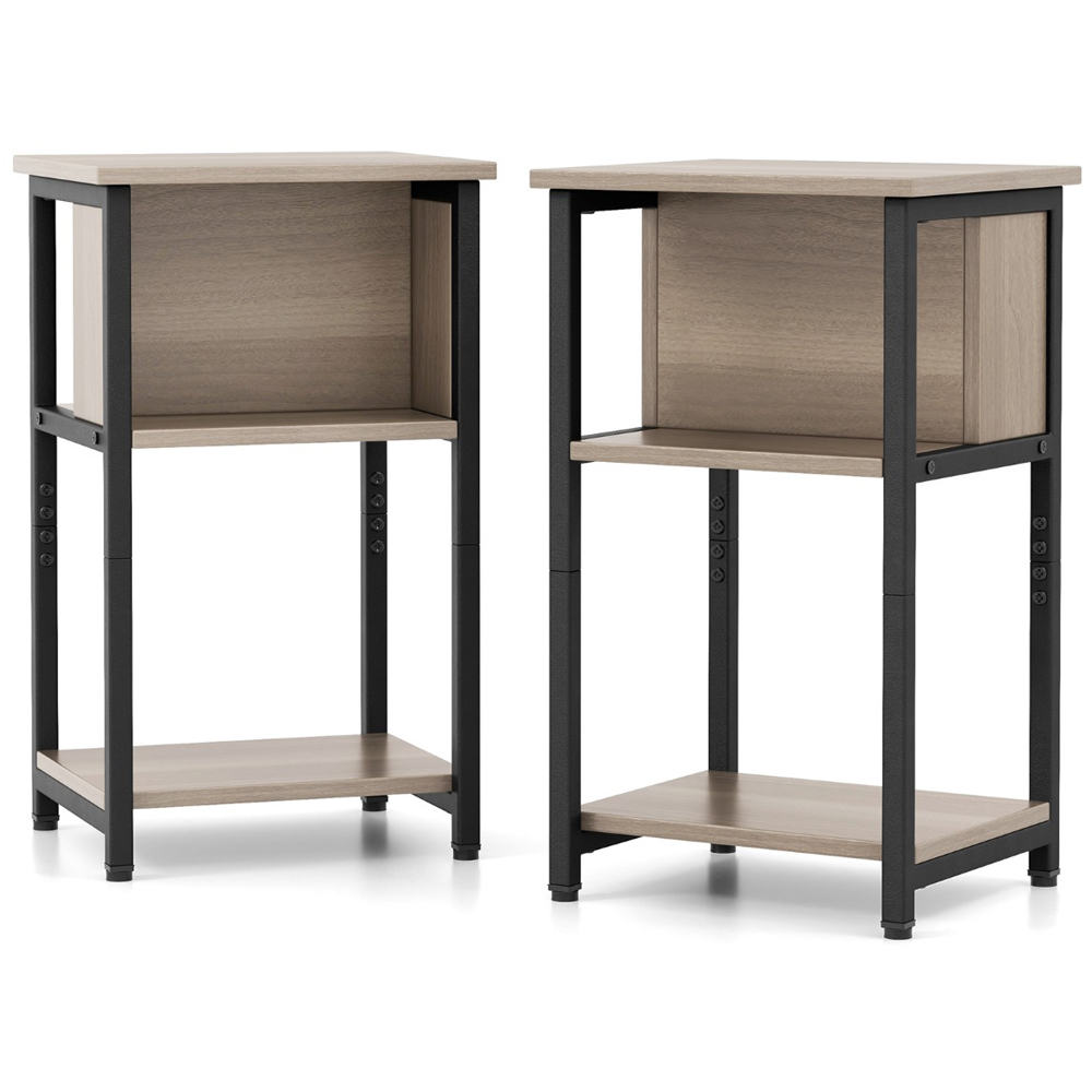 Costway 2 Shelf Grey Narrow Sofa Side Table Set of 2 Image 2